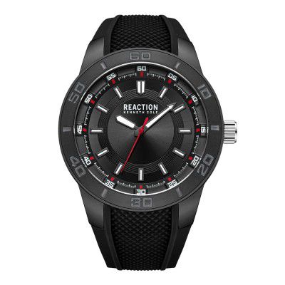 Reaction by Kenneth Cole Analog 3 Hands Men's Watch - KRWGM9006201 (Black Dial Black Colored Strap)
