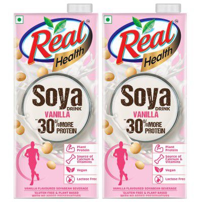 Real Health SOYA Vanilla Milk 1L (Pack of 2)  | Lactose Free | Cholesterol Free | Vegan | Plant Based Beverage | Gluten Free | No Added preservatives