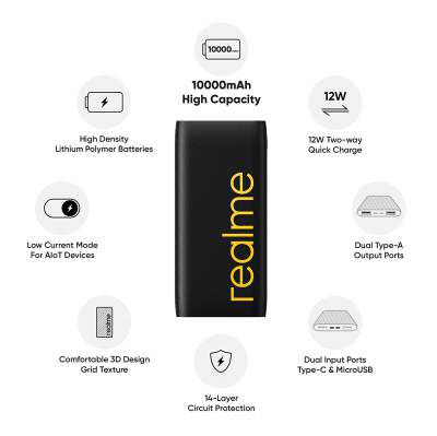 realme 10000mAh 12W Power Bank 2i Quick Charge Li-Polymer Power Bank