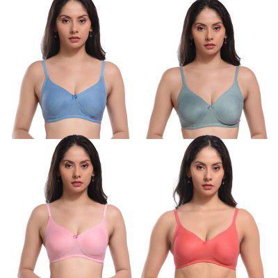 REALSIDE Non-Wired Non-Padded Full Coverage Bra, Comfortable Everyday Bra for Women (Pack of 4)