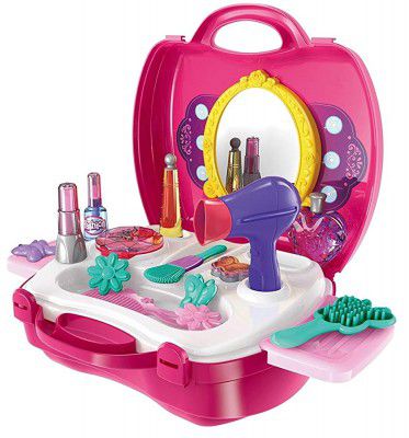 Reavian3 In 1 Beauty Makeup Plastic Pretend Play Set Fashion Set Suitcase Toy, Gift For Girls 3-8 Year Old Kids Great Gift, Multicolor