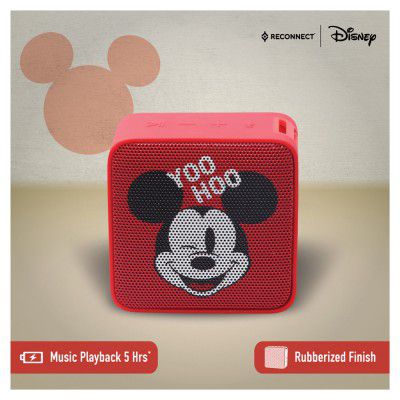 Reconnect Disney Mickey Mouse 3W Wireless Bluetooth Speaker, Water resistant, Ipx4, 3.5hrs playtime, Handsfree calling, Siri/Alexa/GoogleOk compatible, Personal speaker - DBTM102 MY
