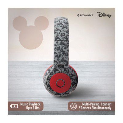 Reconnect Disney Mickey Mouse Over the ear foldable Wireless Headphone with built in mic, Sweat resistant, 8hrs playtime, multipairing tech, Trendy Design, with Siri/Alexa/GoogleOk - DBTH101 MY