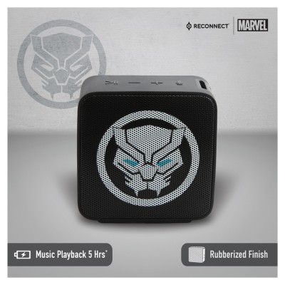 Reconnect Marvel Black Panther 3W Wireless Bluetooth Speaker, Water resistant, Ipx4, 3.5hrs playtime, Handsfree calling, Siri/Alexa/GoogleOk compatible, Personal speaker - DBTM102 BP