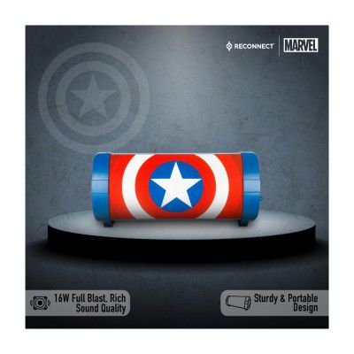 Reconnect Marvel Captain America 16W Wireless Bluetooth Speaker, 4hrs playtime, Aux/TF/USB compatible, Fabric grill with led display, Personal speaker - DBTS301 CA