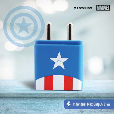 Reconnect Marvel Captain America 2 USB 10 Watts Wall Charger, Scratch resistant, BIS approved- DWC101 CA