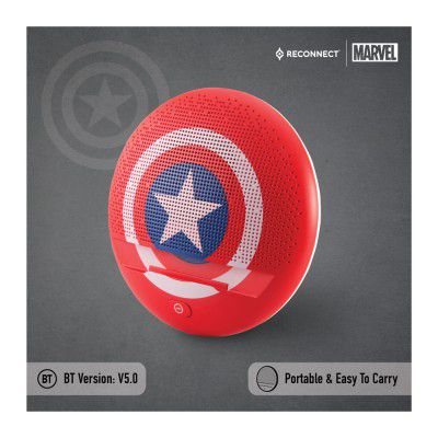 Reconnect Marvel Captain America 3 watts Wireless Bluetooth Speaker with mobile stand & In built aux cable, 6.5hrs playtime, Rich sound quality, Personal speaker - DISS501 CA