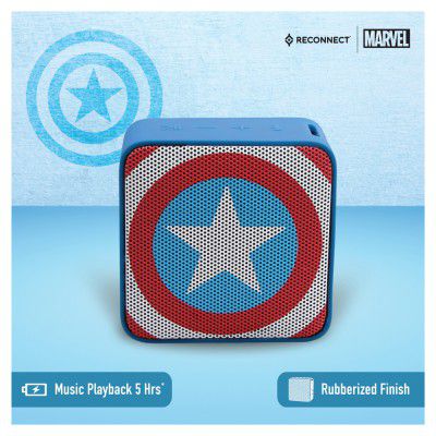 Reconnect Marvel Captain America 3W Wireless Bluetooth Speaker, Water resistant, Ipx4, 3.5hrs playtime, Handsfree calling, Siri/Alexa/GoogleOk compatible, Personal speaker - DBTM102 CA