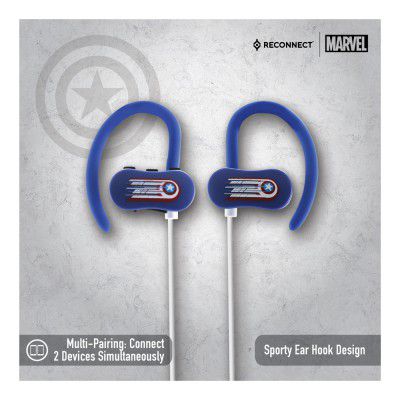 Reconnect Marvel Captain America Wireless Bluetooth Earphone, Water resistant, Ipx4, Siri/Alexa/GoogleOk compatible, Multipairing tech, Trendy Design - DBTE501 CA