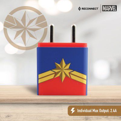 Reconnect Marvel Captain Marvel 12 Watts Wall Charger, Scratch resistant, 2 USB outputs, BIS approved- DWC101 CM