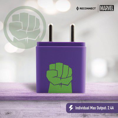 Reconnect Marvel Hulk 10 Watts Wall Charger, Scratch resistant, 2 USB outputs, BIS approved- DWC101 HK