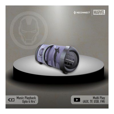 Reconnect Marvel Iron Man 16W Wireless Bluetooth Speaker, 4hrs playtime, Aux/TF/USB compatible, Fabric grill with led display, Personal speaker- DBTS301 IM