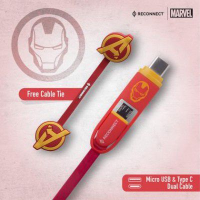 Reconnect Marvel Iron Man Power Cords Dual Cable Micro USB & Type C DCB301 IM