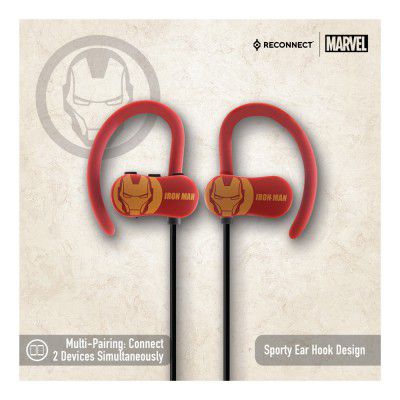 Reconnect Marvel Iron Man Wireless Bluetooth Earphone, Water resistant, Ipx4, Siri/Alexa/GoogleOk compatible, Multipairing tech, Trendy Design - DBTE501 IM