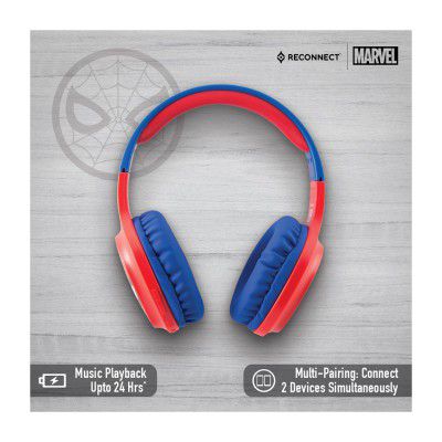 Reconnect Marvel Spiderman On Ear Wireless Headphone with built in mic, Sweat resistant, Siri/Alexa/GoogleOk compatible, 24hrs playtime, Super hero Design - DBTH302 SM
