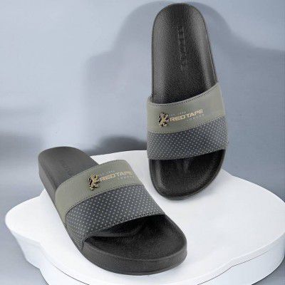 RED TAPE Men Slides (Black, Olive , 8)