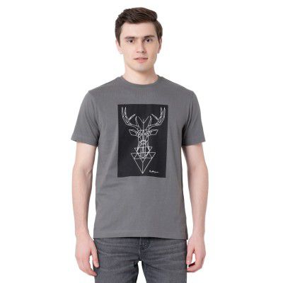 Red Tape Men's Charcoal Grey Graphic Print T-Shirt