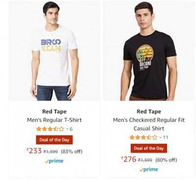 Red Tape Men's Regular T-Shirt up to 83% off