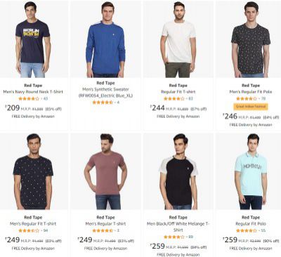 Upto 81% OFF on Red Tape Men's T-shirts
