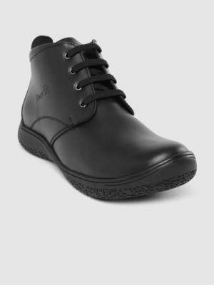Red Chief Men Black Solid Mid-Top Leather Flat Boots Boots For Men (Black)