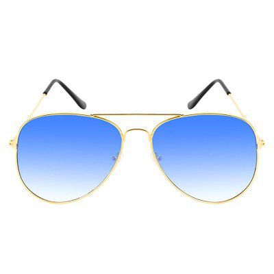 REDEX Stylish Sea Blue & Golden Aviator Sunglass For Unisex