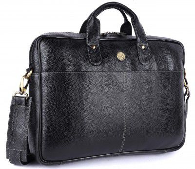 REDHORNZ Genuine Leather Unisex Professional Office Laptop Bag 39.62 cm (15.6 inch), Bombay Black
