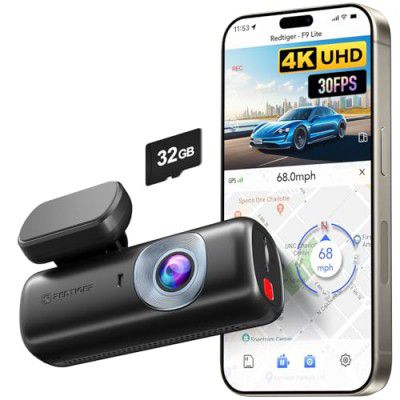 REDTIGER 4K Front Dash Cam for Car, ADAS, with 32GB Memory Card, Built-in WiFi&GPS, Car Camera with G Sensor (F9 Lite)