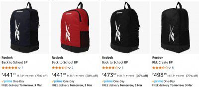 Upto 78% Off Reebok BackPack | Start @ ₹441
