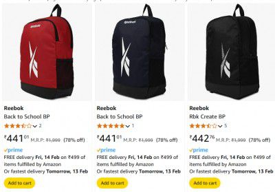 Reebok School Bag Starts at Rs 441