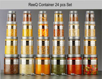 ReeQ Plastic Grocery Container - 1200 ml, 650 ml, 350 ml, 250 ml  (Pack of 24, Silver)