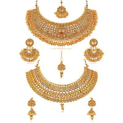 Reeva Jewellery Set Gold Plated Jewellery Set for Women (Gold and Lct) (RCIN407N429R)