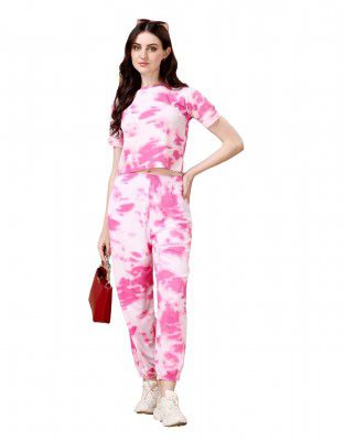 Regolith Designer Sarees Women's Tie Dye Printed Short Sleeve Casual Wear and Workout Clothe Gym Wear Tracksuits Co-ord Set