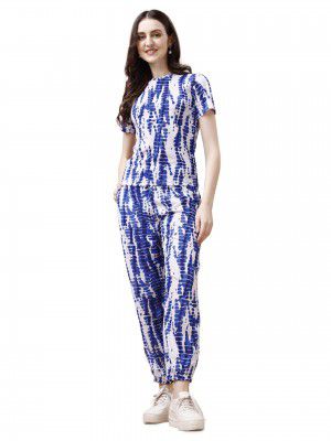 Regolith Designer Sarees Women's Tie Dye Printed Short Sleeve Casual Wear and Workout Clothe Gym Wear Tracksuits Co-ord Set