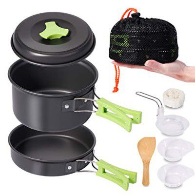 REHTRAD 8 Pcs Camping Cooking Set?Camping Accessories for Outdoor?Camping Utensils with Carry Bag?Camping Bowl Pot Pan Set