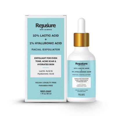 Rejusure Lactic Acid 10% + Hyaluronic Acid 1% Facial Exfoliator Exfoliant for Even Tone, Acne Scar & Hydrates Skin Best for Sensitive, Dry & Oily skin – 30ml
