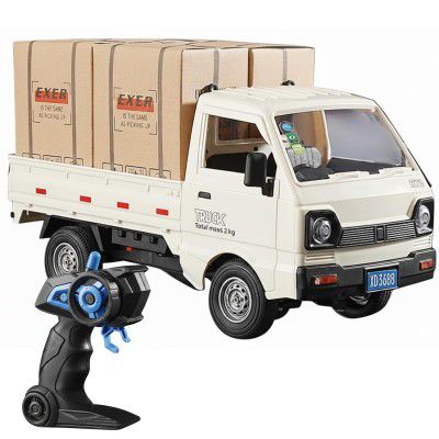 Remote Control Truck White | 2.4G RC Truck with 100 Meter Remote Range, Door Opening, LED Lights, Sound & Spray | Forward/Backward & Left/Right Steering | Rechargeable RC Truck Toy