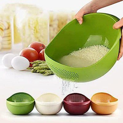 RENARSH Colander Durable Plastic Unbreakable Strainer BPA Free Washing Bowl for Rice (Green)