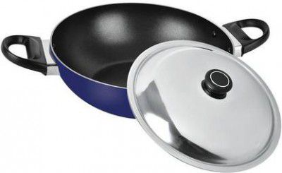 Renberg Blue Orchid Kadhai 26 cm diameter with Lid 2.1 L capacity (Aluminium, Non-stick)