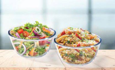 Renberg Borosilicate Glass Mixing Bowl Borosilicate Glass Mixing Bowl Set-500 ml + 1000ml (RBIN-15012)  (Pack of 2, White)
