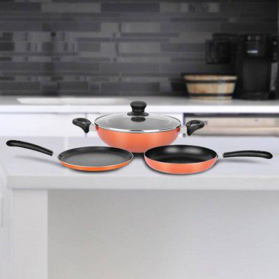 Renberg Orchid Induction Bottom Non-Stick Coated Cookware Set (Aluminium, 3 - Piece)