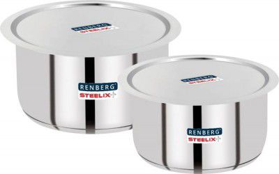 Renberg Steelix Plus Tope Set with Lid 3.5 L, 4.3 L capacity 14 cm, 16 cm diameter (Stainless Steel, Induction Bottom)