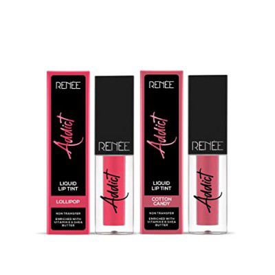 RENEE Addict Combo of 2 Cotton Candy & Lollipop| Water & Smudge Proof| Non-Transfer & Long Lasting Formula With Matte Finish| Enriched With Vitamin E