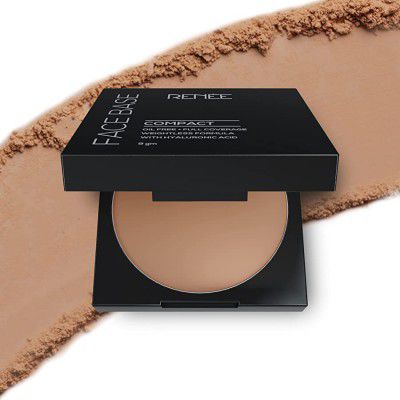 RENEE Face Base Compact - Almond Beige, 9gm | Long-lasting, Easy Blend, Matte Finish Formula Enriched with Vitamin E