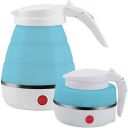 RENESMEE Travel Folding Electric Kettle, Fast Boiling, Portable Electric Kettle, 600ml Boil Dry Protection, 100-240V Food Grade Silicone Foldable Kettle (White, Blue), 600 watts...