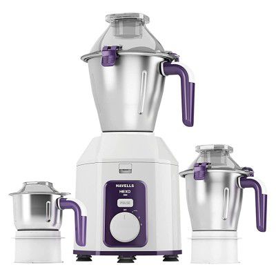 (Renewed) Havells Hexo 1000 watts with 3 Jar Mixer Grinder (White & Purple) (GHFMGDIV100)