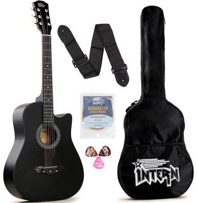 (Renewed) Intern INT-38C Acoustic Guitar Kit (Black)