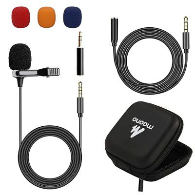 (Renewed) MAONO AU-402LP Collar Mic for Mobile, PC, YouTube Recording (Microphone + Colorful Wind Muff x4 +TRRS Adapter + 2.5M Extension Cord + Pouch)