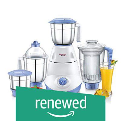 (Renewed) Prestige Iris(750-Watt) Mixer Grinder with 3 Stainless Steel Jar and 1 Juicer Jar (White and Blue)