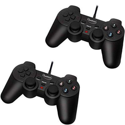 (Renewed) Quantum QHM7468 USB Vibration Game Pad Remote Joystick (Black, Pack of 2)