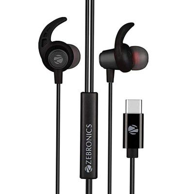 (Renewed) Zebronics Zeb-Buds C in Ear Type C Wired Earphones with Mic, Metallic Design, 10mm Drivers, in Line Mic & Volume Controller, 1.2 Metre Cable (Black)